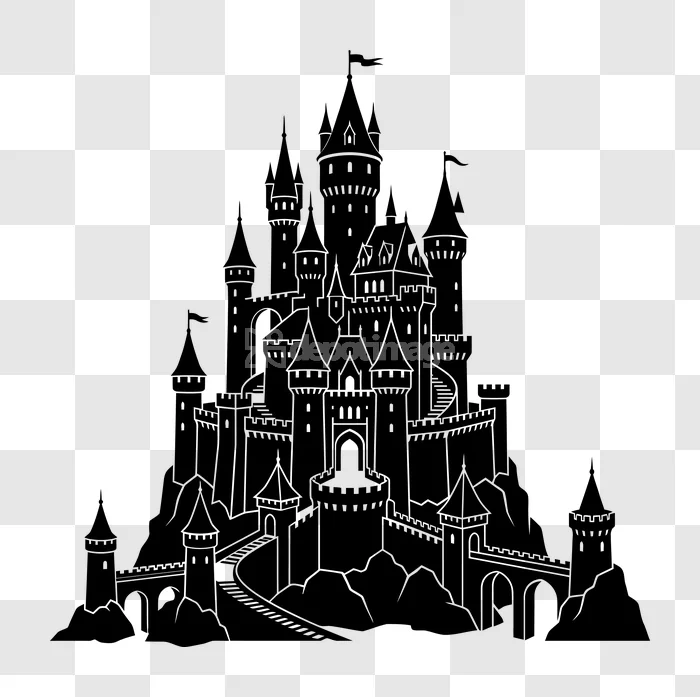 Fantasy Castle Silhouetted Dark Detailed