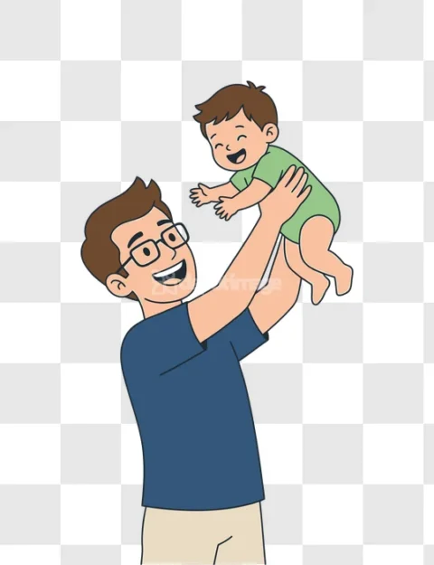 Father Playing Baby Cartoon Illustration Happy