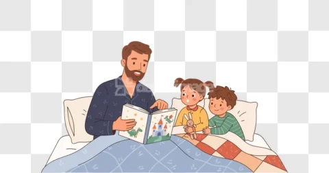 Father Reading Bedtime Story Kids Vector