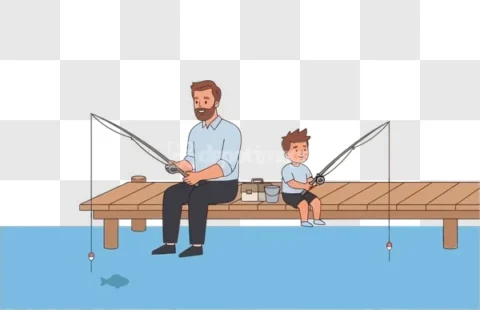 Father Son Fishing Cartoon Dock