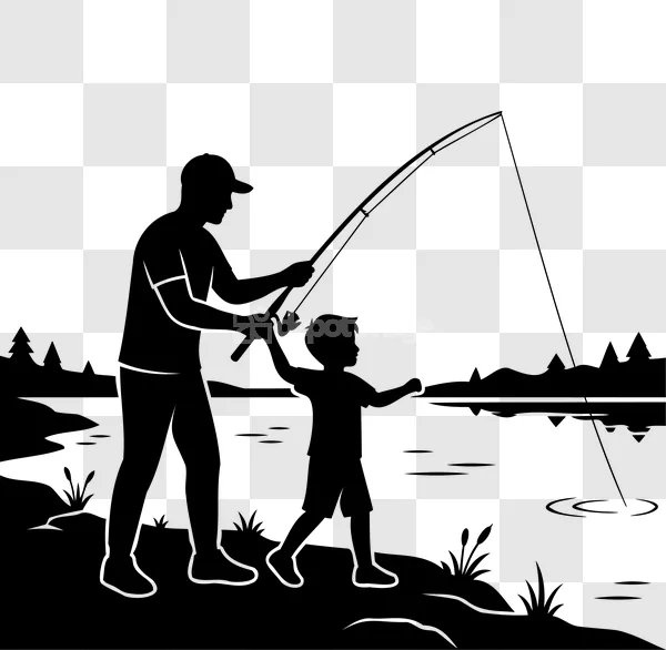 Father Son Fishing Lake Silhouette