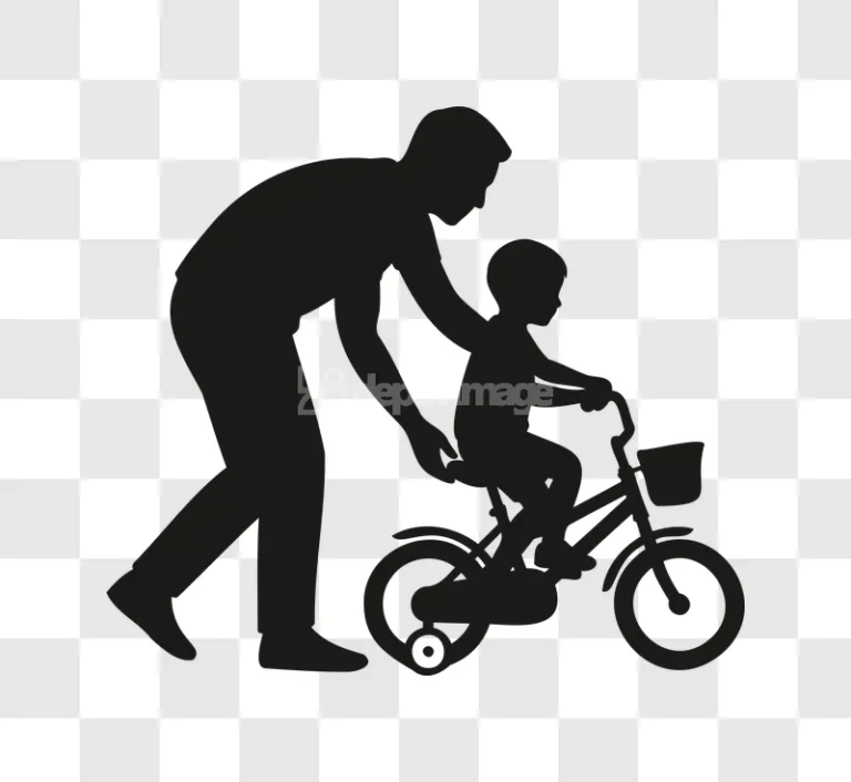 Father Son Learning Bike Silhouette