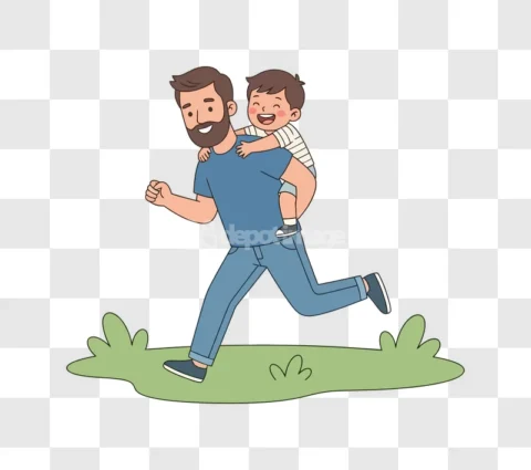 Father Son Piggyback Ride Cartoon
