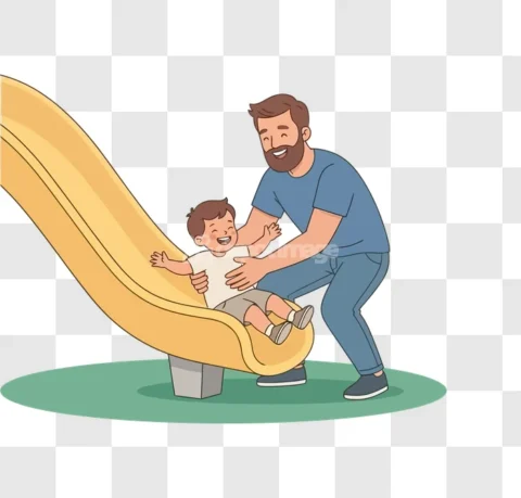 Father Son Playing Slide Vector Art