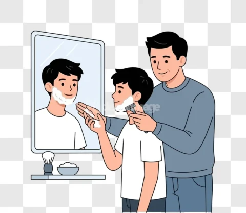 Father Son Shaving Cartoon Illustration