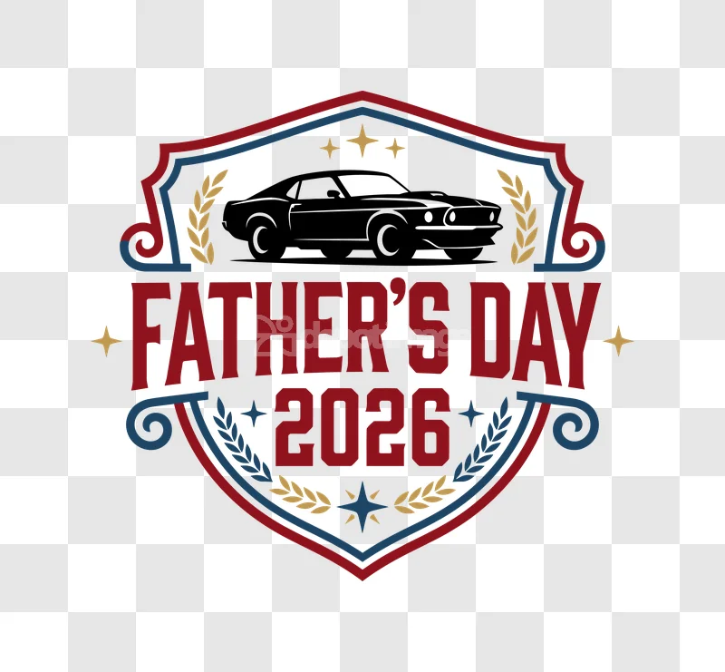 Fathers Day 2026 Classic Car Emblem shield red blue gold stars