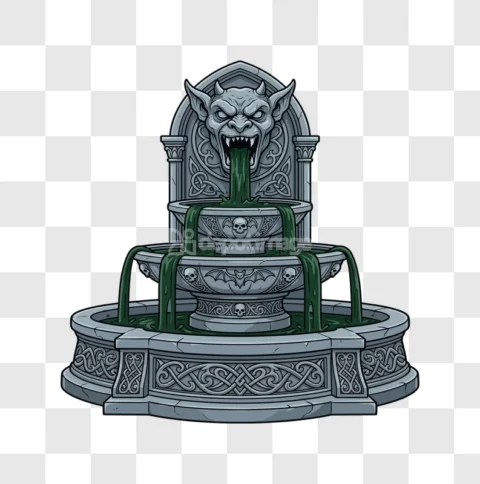 Gargoyle Fountain Green Water Halloween