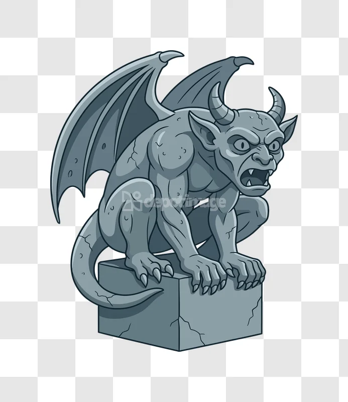 Gargoyle Halloween Statue Creature Stone Myth: detailed gray horned gargoyle with wings