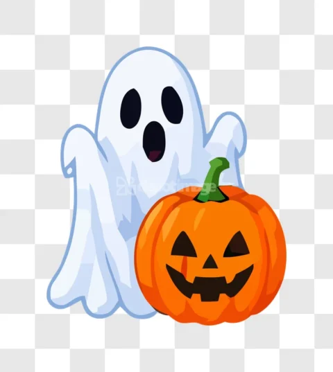 Ghost and Jack O Lantern Halloween Vector