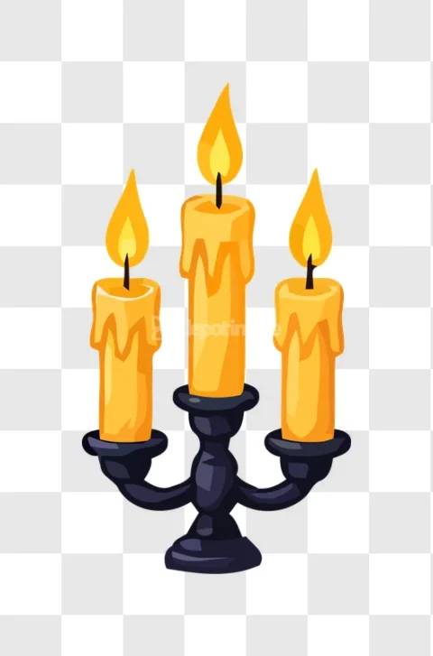 Glowing Yellow Candles Candelabra Cartoon Style