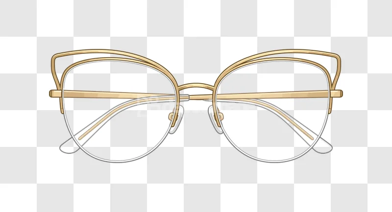 Gold Cat Eye Glasses Modern Style, sleek golden frames, transparent background
