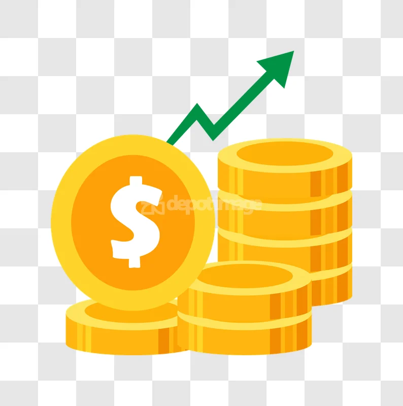 Gold Coins Growth Chart Dollar Money flat icon transparent background