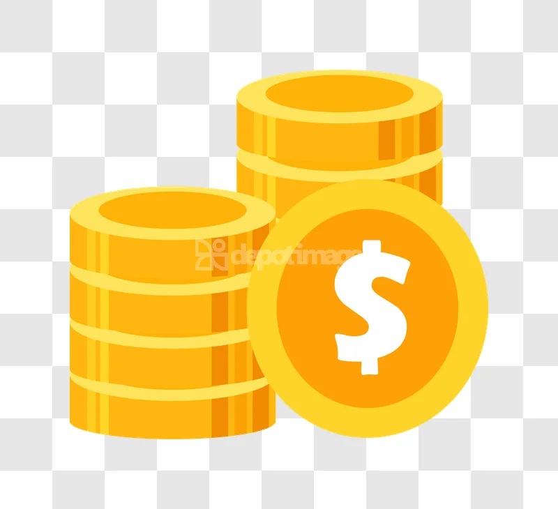 Gold Money Coins Dollar Symbol Stack flat design transparent background