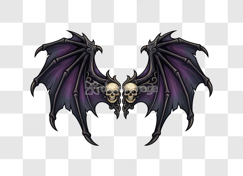 Gothic Bat Wings Skulls Halloween Spooky: dark purple, grey, ornate, spooky, symmetrical.