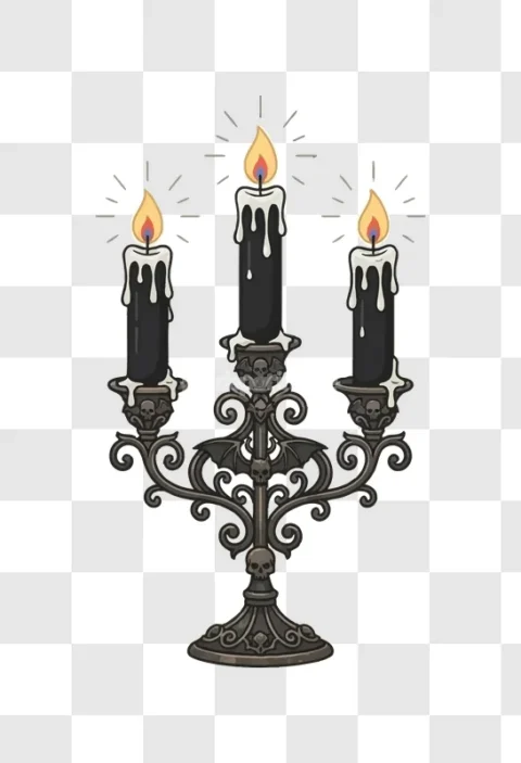 Gothic Halloween Candelabra Three Black Candles Skull