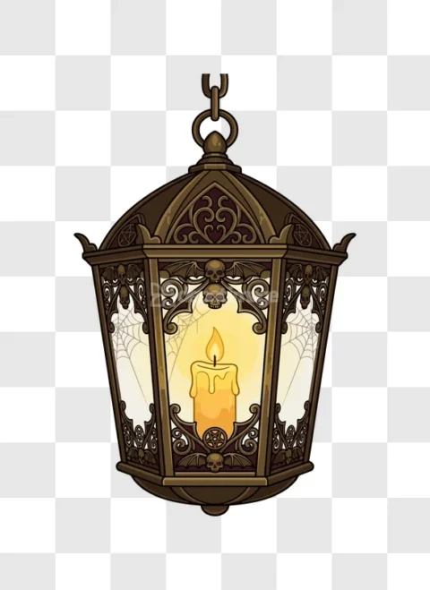 Gothic Halloween Lantern Candle Skull Bat