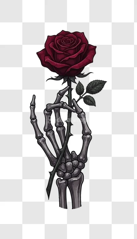 Gothic Skeleton Hand Holding Red Rose Halloween