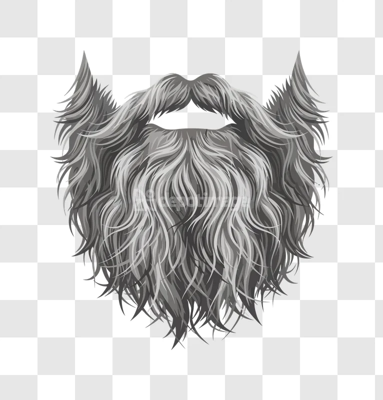 Gray Beard Mustache Hair Mens Fashion: detailed, curly, gray beard with mustache