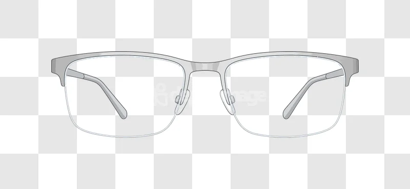 Gray Metal Classic Mens Eyeglasses: sleek, rectangular, silver-toned frames with clear lenses.