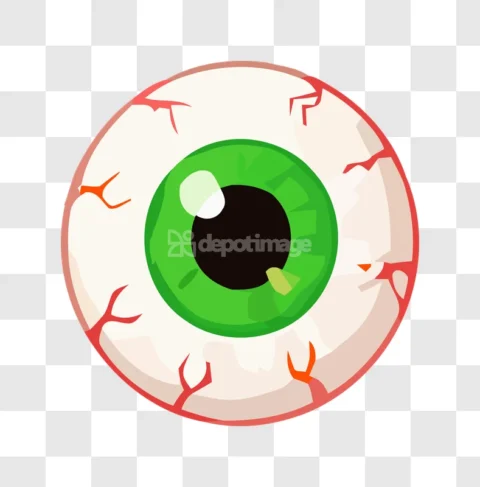 Green Eyeball Red Veins Cartoon Illustration