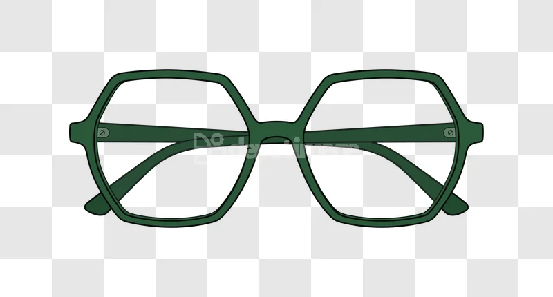 Green Spectacles Fashion Accessory Eyeglasses: dark green, hexagonal frames, flat illustration