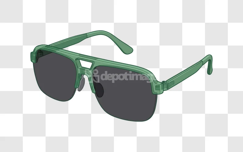 Green Sunglasses Aviator Style Angled View, sleek transparent design, dark lenses