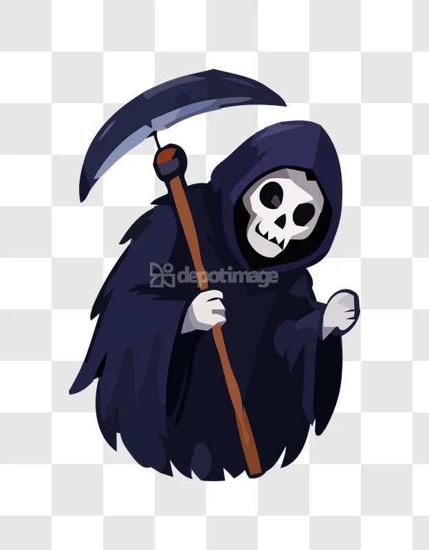 Grim Reaper Scythe Cartoon Vector Art Creepy stylized skull character dark robe