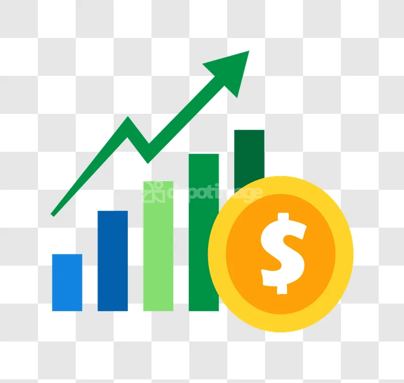 Growing Bar Chart Dollar Coin Finance flat icon transparent background