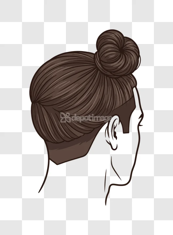 Hair Bun Man Undercut Hairstyle Fashion: brown hair, stylized illustration, side profile
