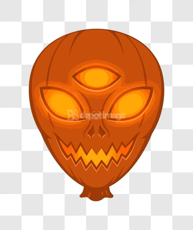 Halloween Alien Jack O Lantern Pumpkin Face Orange glowing orange transparent background