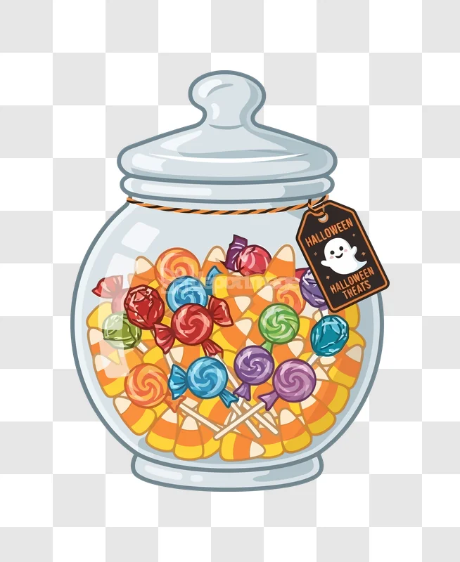 Halloween Candy Jar Treats Lollipops Corn colorful cartoon style transparent PNG