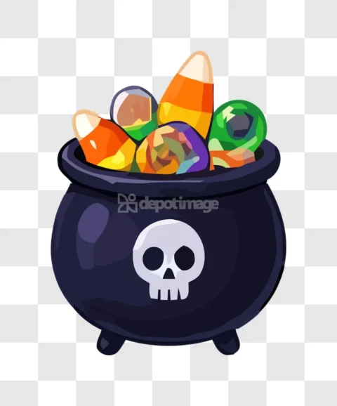 Halloween Candy Skull Cauldron Vector Art