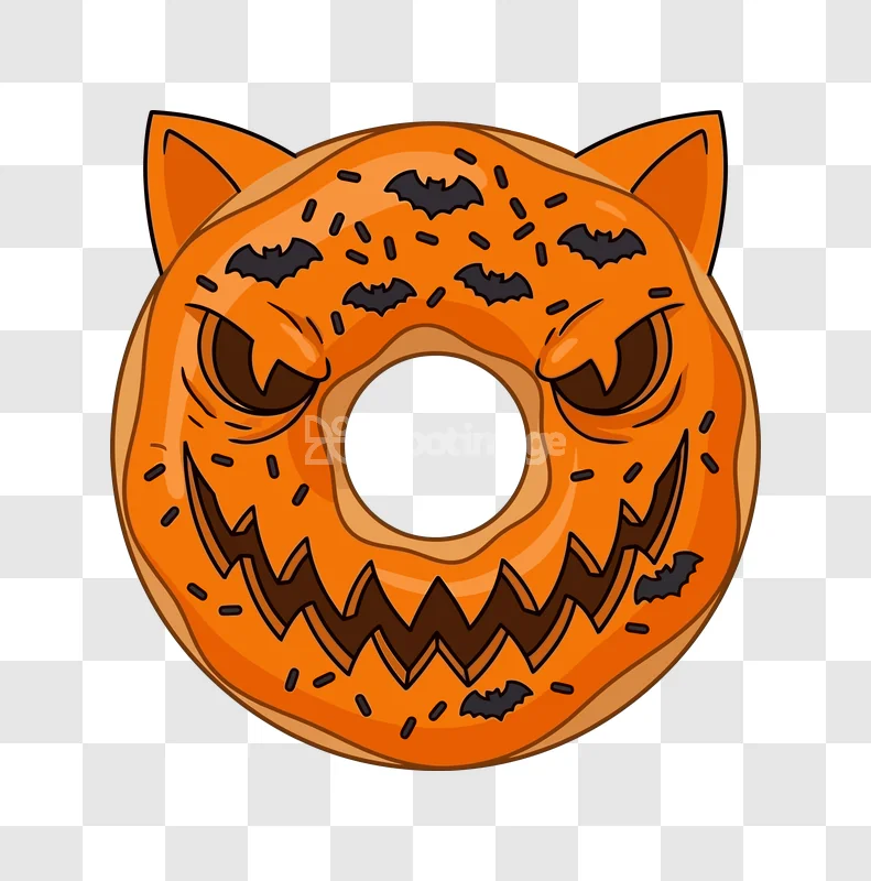 Halloween Donut Jack O Lantern Bat Sprinkles, orange, cartoon, spooky, black background
