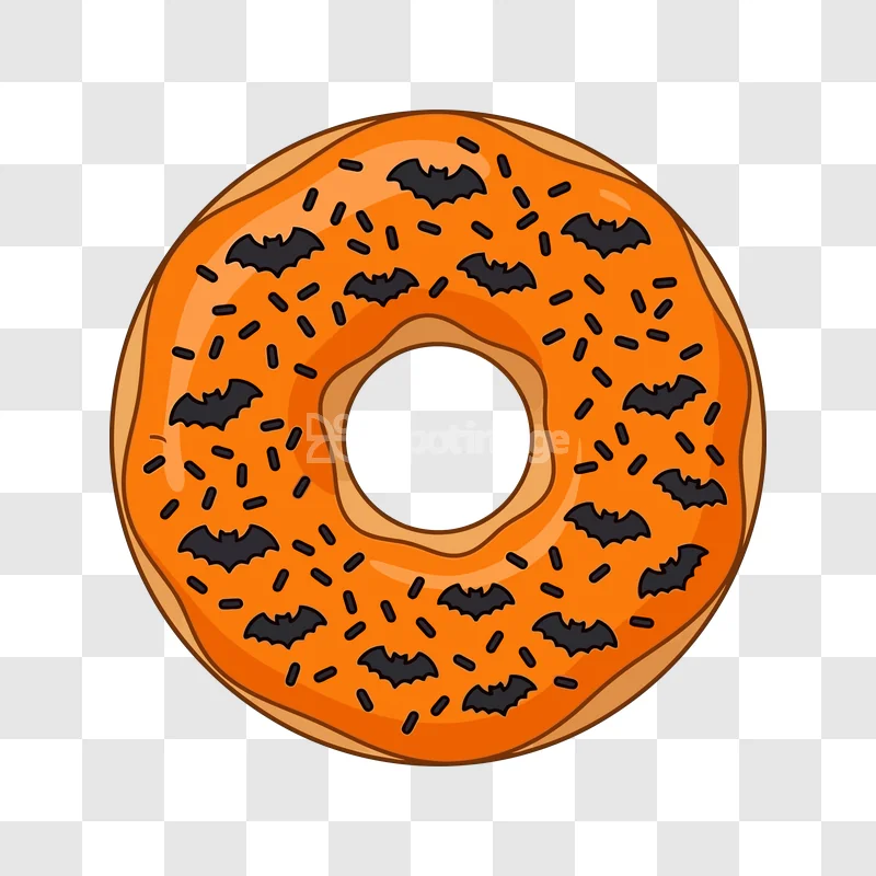 Halloween Donut Orange Bats Sprinkles, orange frosted, black bats, candy sprinkles