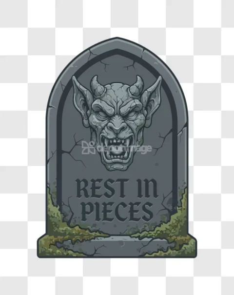 Halloween Gravestone Gargoyle Head Evil Face