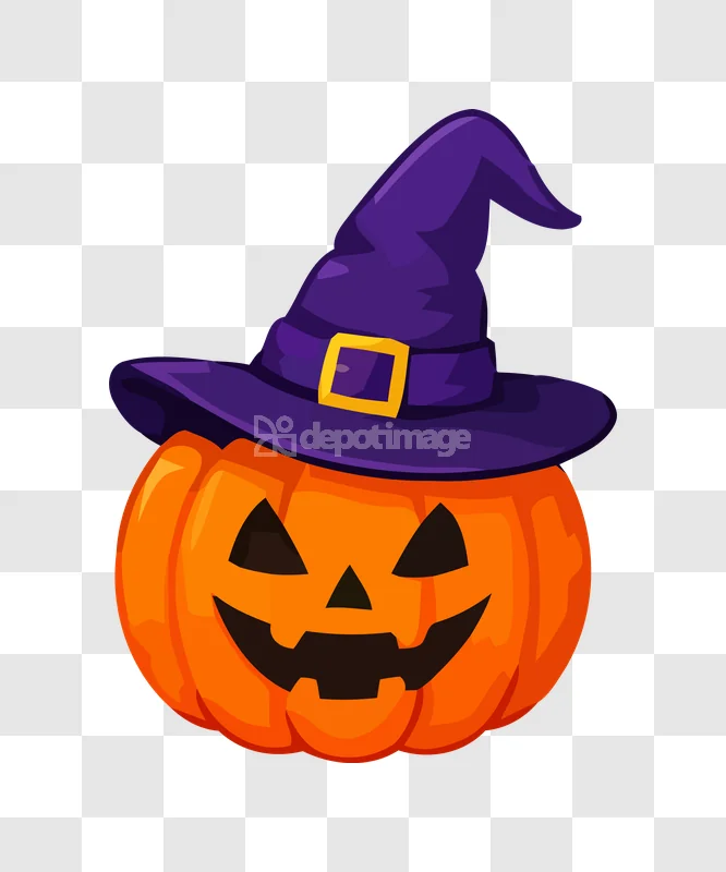 Halloween Jack O Lantern Witch Hat Cartoon vibrant orange purple cartoon transparent
