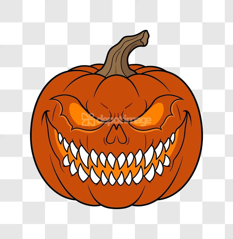 Halloween Jackolantern Scary Face Pumpkin Orange, vibrant orange, spooky, cartoon style