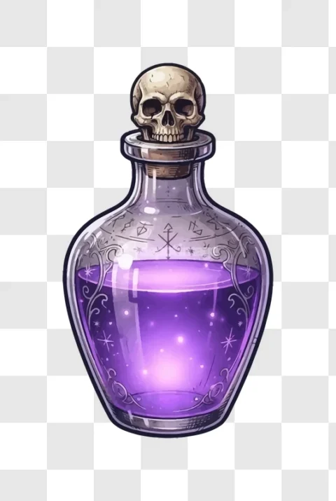 Halloween Magic Potion Skull Cork Violet Liquid Spooky
