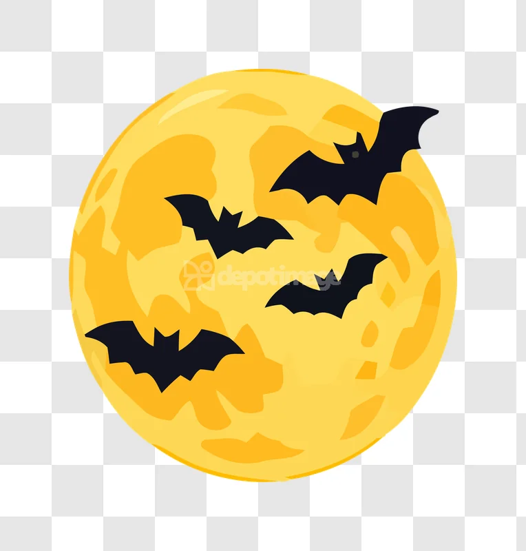 Halloween Moon Bats Cartoon Illustration yellow full moon dark bats
