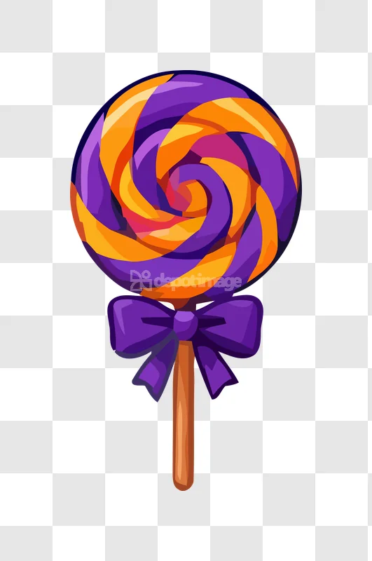Halloween Orange Purple Swirl Lollipop Ribbon cartoon style transparent background
