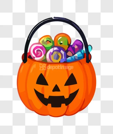 Halloween Pumpkin Basket Candy Flat Style