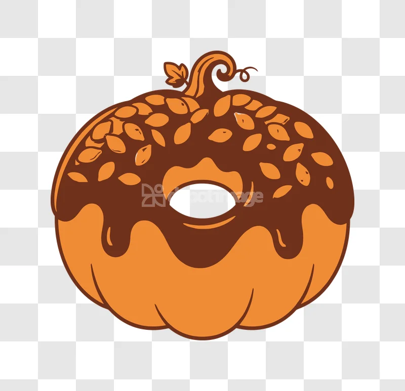 Halloween Pumpkin Donut Chocolate Sprinkles Orange, cartoon style transparent background