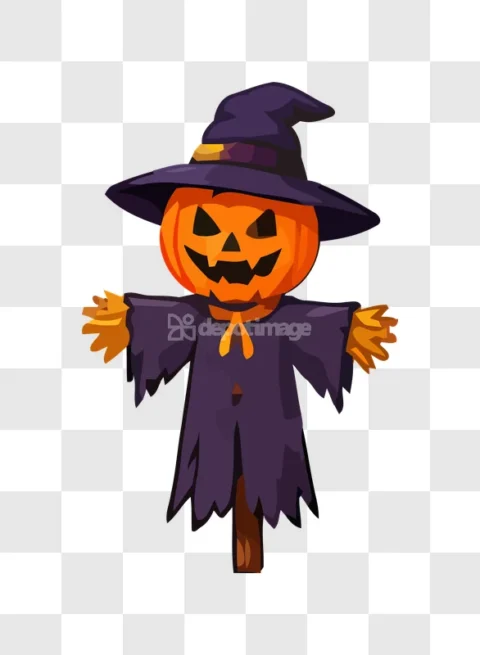 Halloween Pumpkin Scarecrow Witch Hat Vector