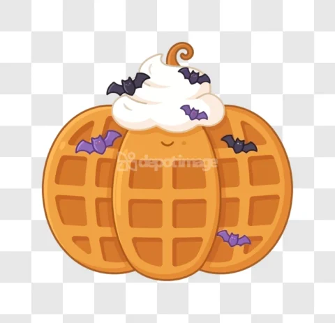 Halloween Pumpkin Waffle Whipped Cream Bats Cute