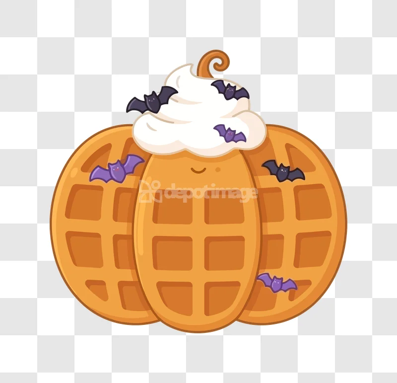 Halloween Pumpkin Waffle Whipped Cream Bats Cute cartoon style transparent background