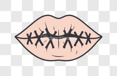 Halloween Sewn Lips Cartoon Gothic Spooky Icon