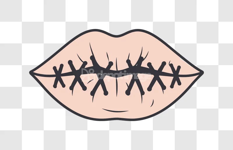 Halloween Sewn Lips Cartoon Gothic Spooky Icon cartoon style transparent background
