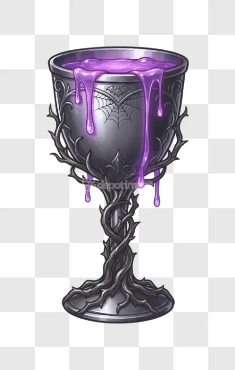 Halloween Silver Goblet Purple Goo Spiderweb Bat Spooky