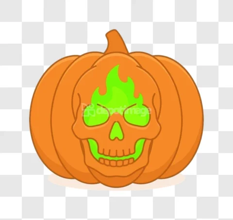 Halloween Skull Pumpkin Glowing Green Cartoon