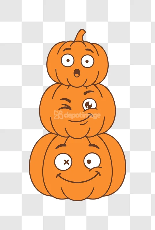 Halloween Stacked Pumpkins Funny Faces Cute Character orange cartoon transparent background